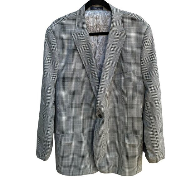 Sergio Valentino Mens Gray Wool Checkered Single Breasted Blazer Vest Set 44L - Picture 2 of 14